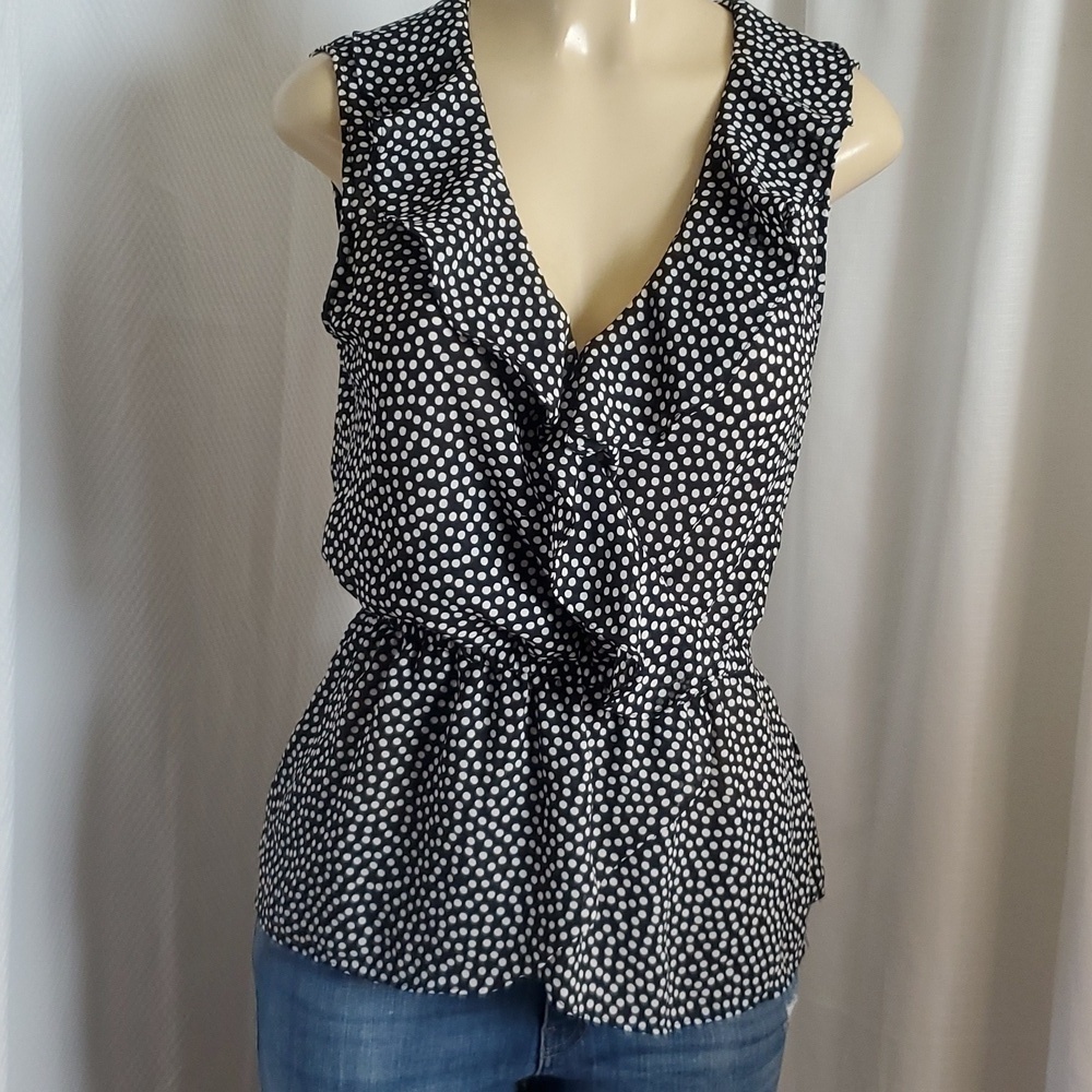 Max Studio Women's Sleeveless V-Neck Top w/Cascading Ruffle Waist Tie Detail S/M